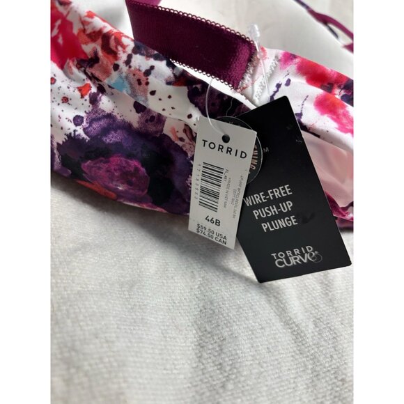 Torrid Womens Plus Size Push Up Plunge Bra Purple Mauve Skull Floral 46B - Picture 7 of 11